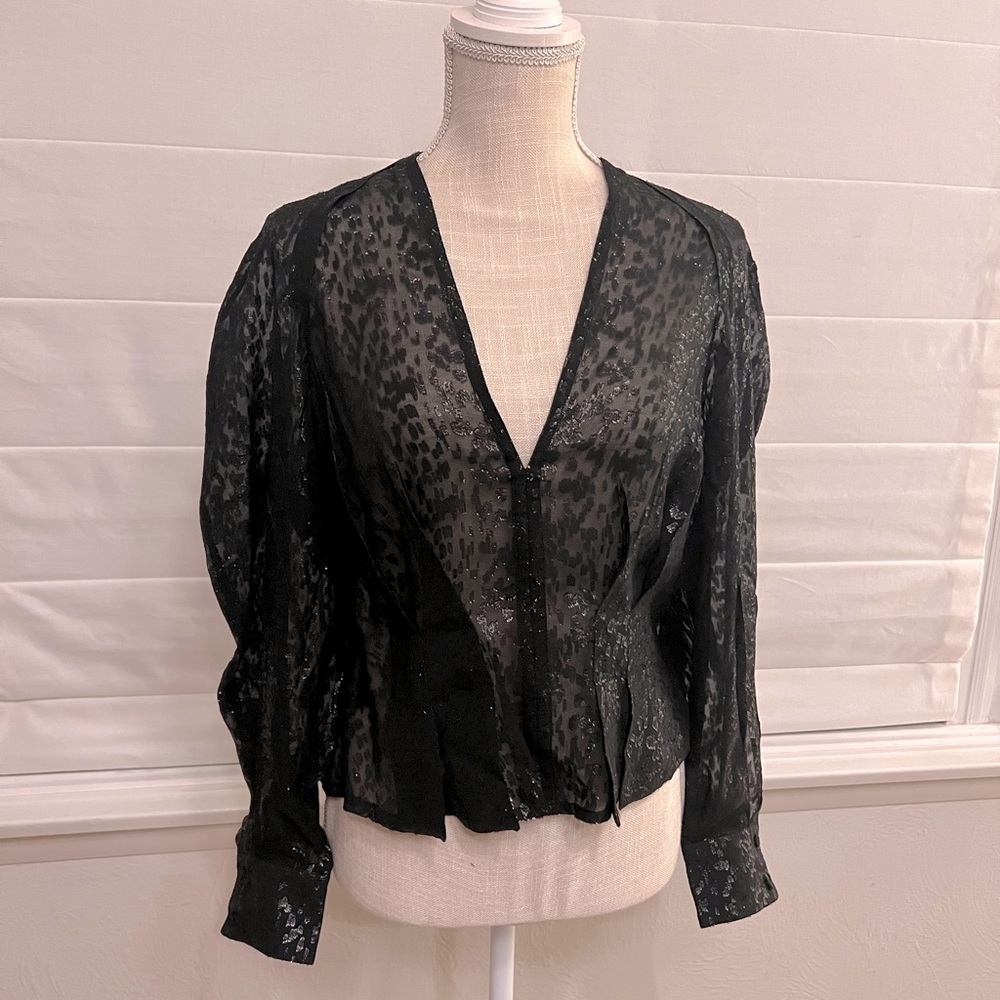 Womens IRO Silk Sheer Black Long Sleeved Blouse